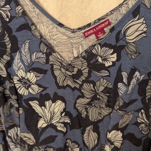 Jessica London Blue Floral Maxi Dress V-Neck 3/4 Sleeve